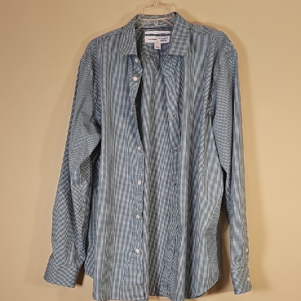 Old Navy, The Signature Shirt, Slim Fit Men's Green Checkered Size XL